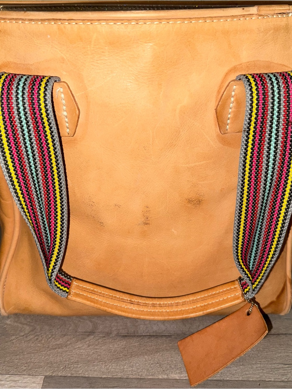 Consuela Tan Floral Embroidered Tote with Multicolor Straps - Picture 2 of 3